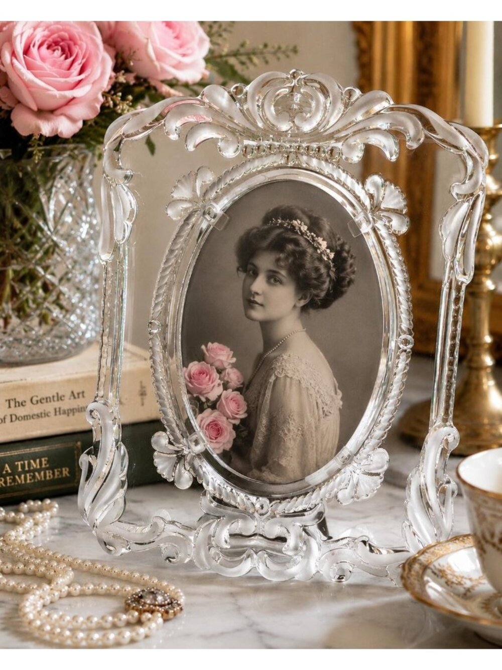 Heavy Mikasa Crystal 5x7 Picture Frame Ornate Scroll Frosted Clear Glass